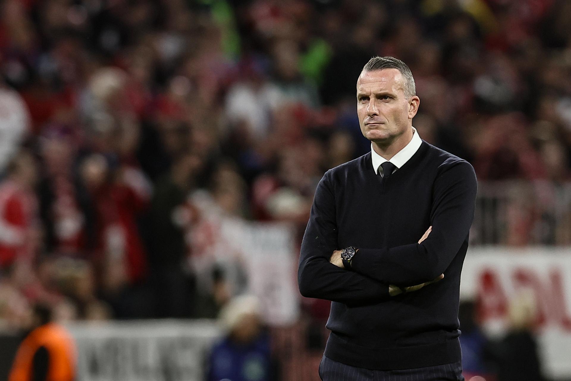 Club's head coach Nicky Hayen pictured before a game between German club FC Bayern Munchen and Belgian soccer team Club Brugge, on Wednesday 22 October 2025 in Munich, Germany, on day three of the League phase of the UEFA Champions League tournament. BELGA PHOTO BRUNO FAHY