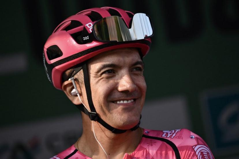 EF Education-EasyPost's Ecuadorian rider Richard Carapaz looks on ahead of the 119th edition of the Giro di Lombardia (Tour of Lombardy), a 238km cycling race from Como to Bergamo on October 11, 2025.  Marco BERTORELLO / AFP