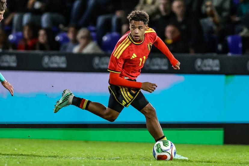 Belgium's Noah Fernandez is pictured in action during a soccer game between Belgium U21 and Belarus U21, Thursday 24 September 2026 in Westerlo, qualifier 6/8 for the 2027 European Championships. BELGA PHOTO BRUNO FAHY