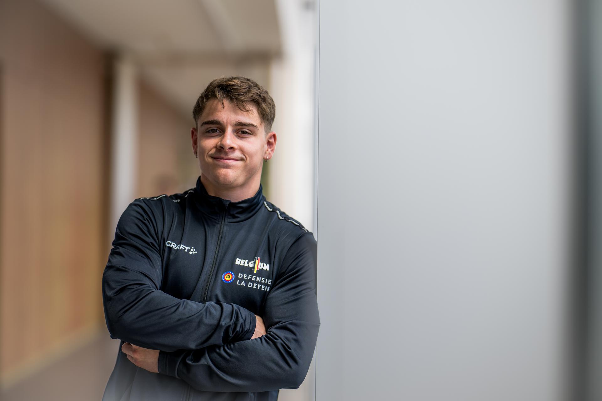 Belgian Victor Martinez poses for the photographer at a press conference to announce the Belgian men's and women's teams that will participate in the European Artistic Gymnastics Championships in Leipzig (26-31/05), in Gent, on Wednesday 21 May 2025. BELGA PHOTO JASPER JACOBS