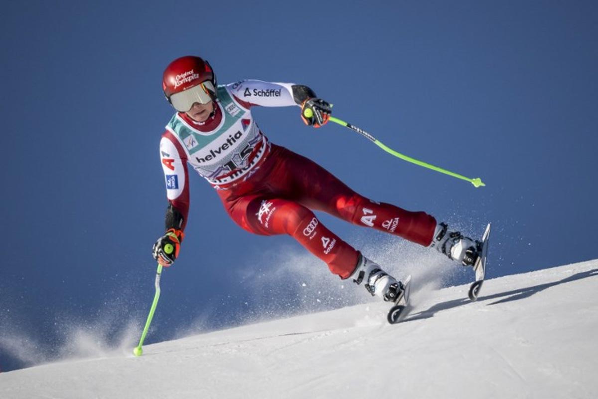 Austria's Cornelia Huetter competes in the Women's Super G event of the FIS Alpine Skiing World Cup 2025-2026, in St. Moritz, south-eastern Switzerland on December 14, 2025.  Fabrice COFFRINI / AFP