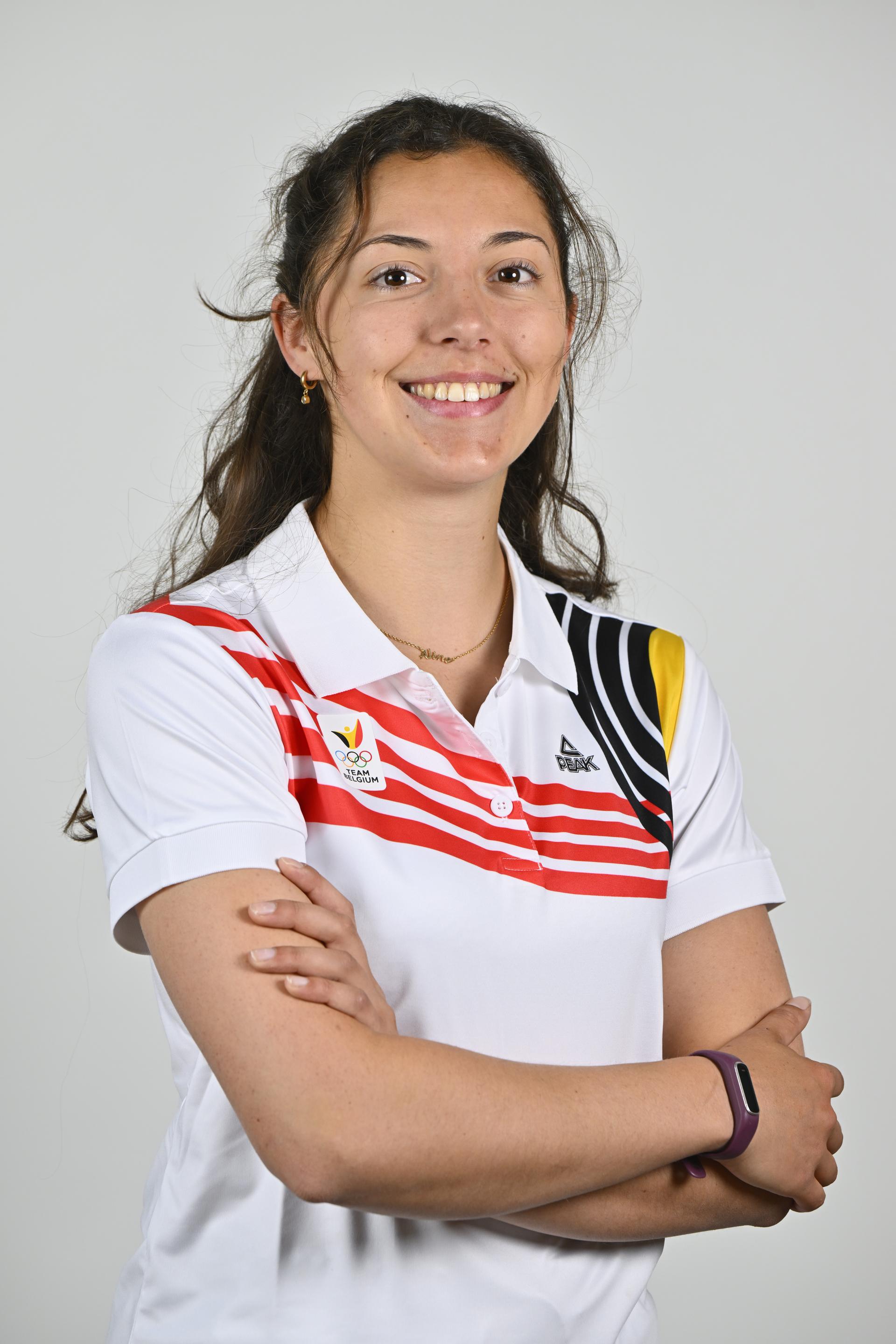 Athlete Aline Pelckmans poses for the photographer during the annual training camp of Team Belgium (19-25/05), in Rio Maior, Portugal, Friday 23 May 2025. BELGA PHOTO ERIC LALMAND