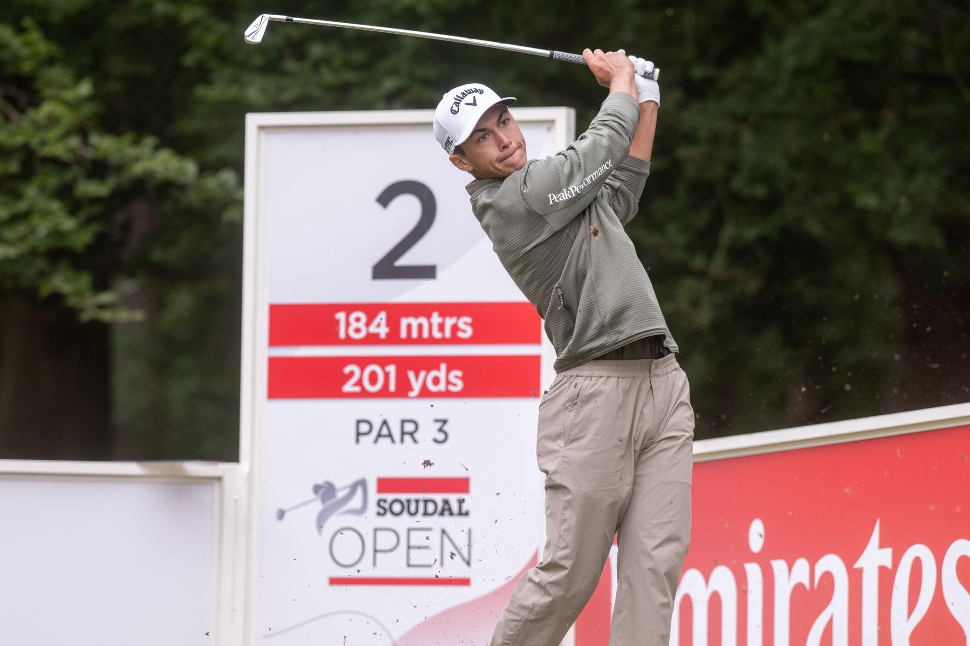 Belgian Matthis Besard pictured in action during the 2025 Soudal Open DP World Tour golf tournament, in Schilde, Wednesday 21 May 2025. From May 22 to 25, Rinkven Golf Club in Schilde will host the fourth edition of the Soudal Open, the Belgian leg of the DP World Tour. BELGA PHOTO JONAS ROOSENS