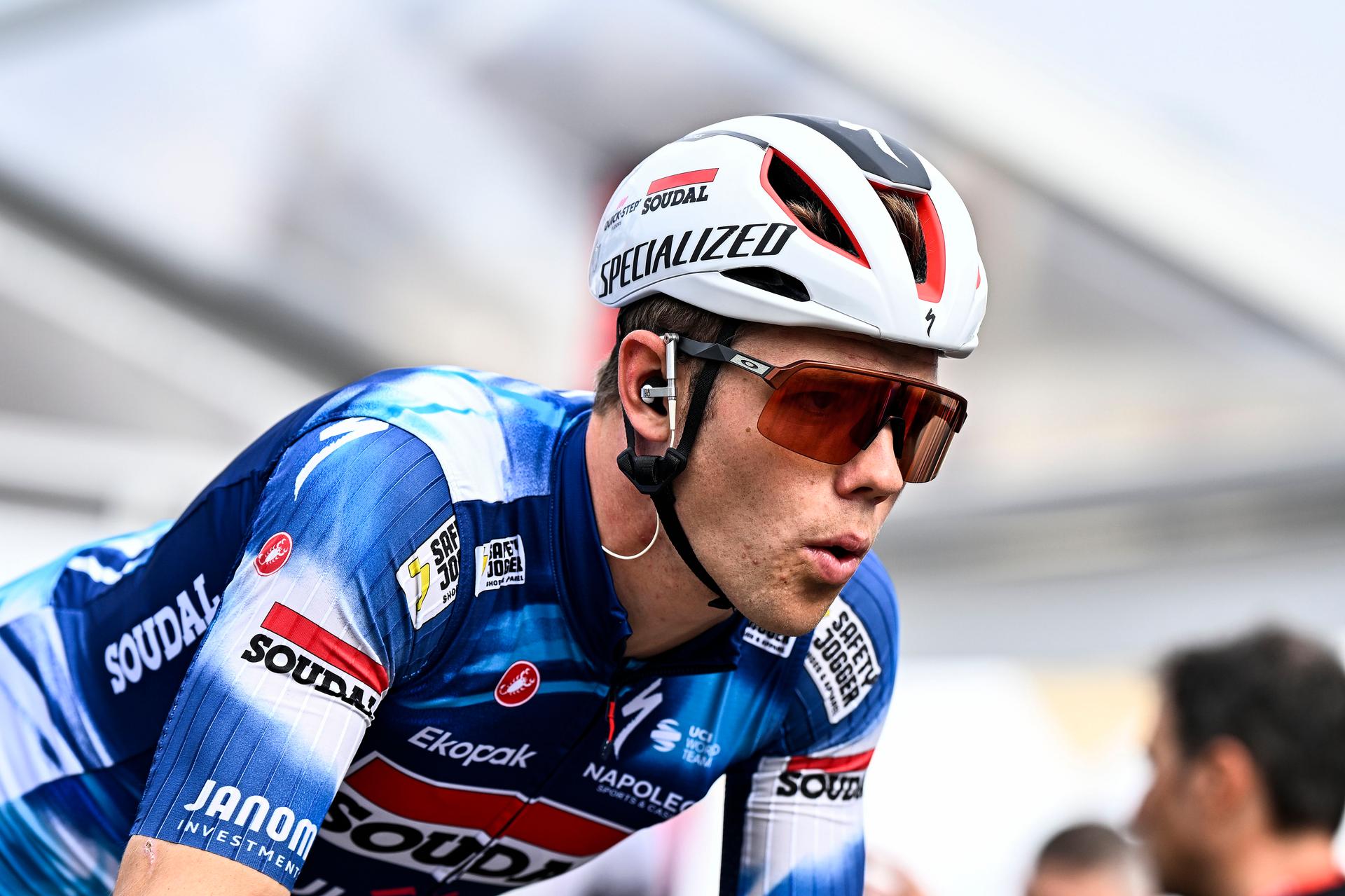 US Luke Lamperti of Soudal Quick-Step pictured at the start of the men elite race of the 'Paris-Roubaix' one day cycling race, 259,2 km from Compiegne to Roubaix, France, on Sunday 13 April 2025. BELGA PHOTO JASPER JACOBS