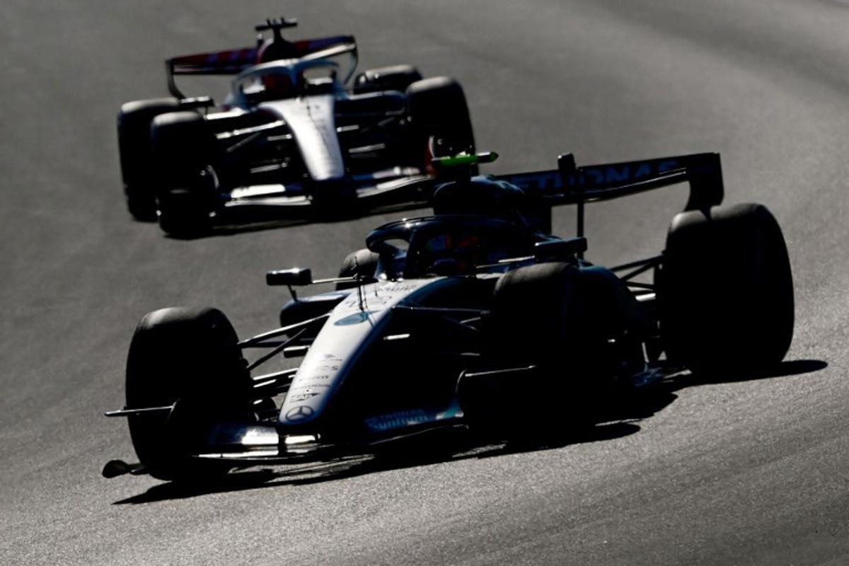 Mercedes' Italian driver Kimi Antonelli (Front) and Mercedes' British driver George Russell drive during the second practice session of the Italian Formula One Grand Prix at the Autodromo Nazionale Monza circuit in Monza, northern Italy on September 4, 2026.  Marco BERTORELLO / AFP