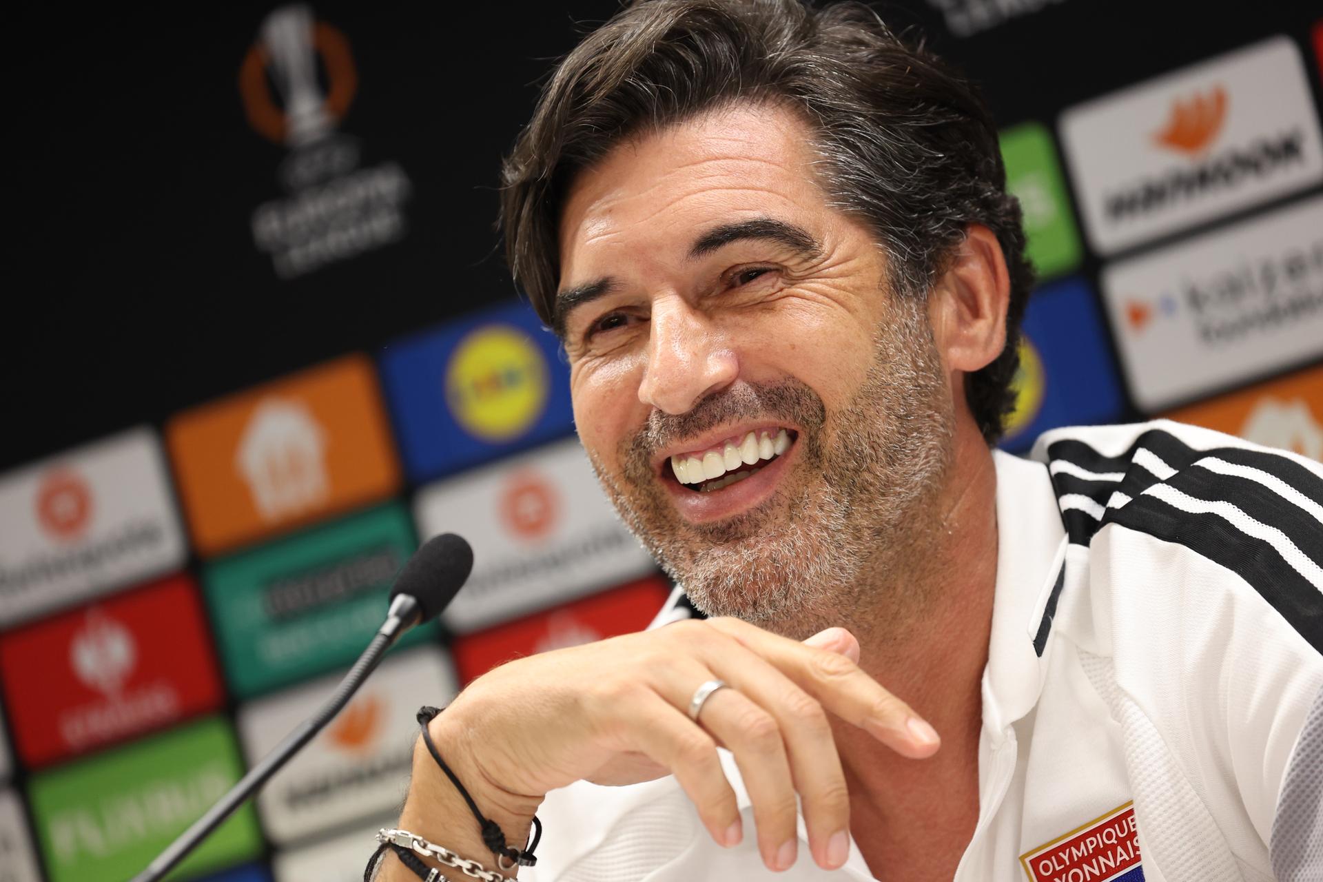 Lyon's head coach Paulo Fonseca pictured at a press conference of French club Olympique Lyonnais (OL) ahead of the game against Belgian soccer team RSC Anderlecht , Tuesday 15 September 2026 in Brussels, for the first day (out of 8) of the league phase of the UEFA Europa League phase.  BELGA PHOTO VIRGINIE LEFOUR