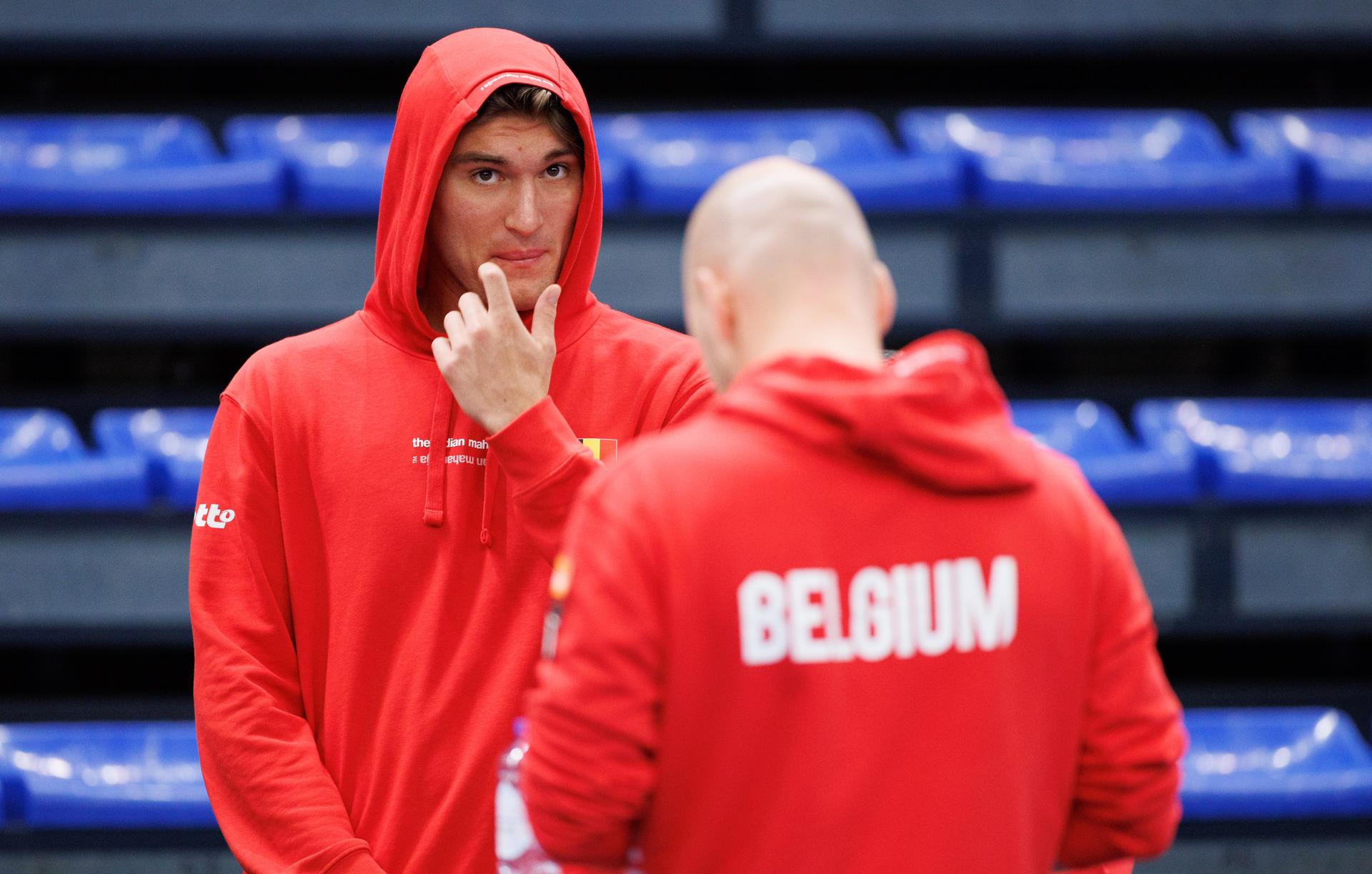 Belgian Raphael Collignon pictured during a training practice of the Belgian team, Tuesday 28 January 2025, in Hasselt. Belgium will compete this weekend in the Davis Cup qualifiers against Chile. BELGA PHOTO BENOIT DOPPAGNE