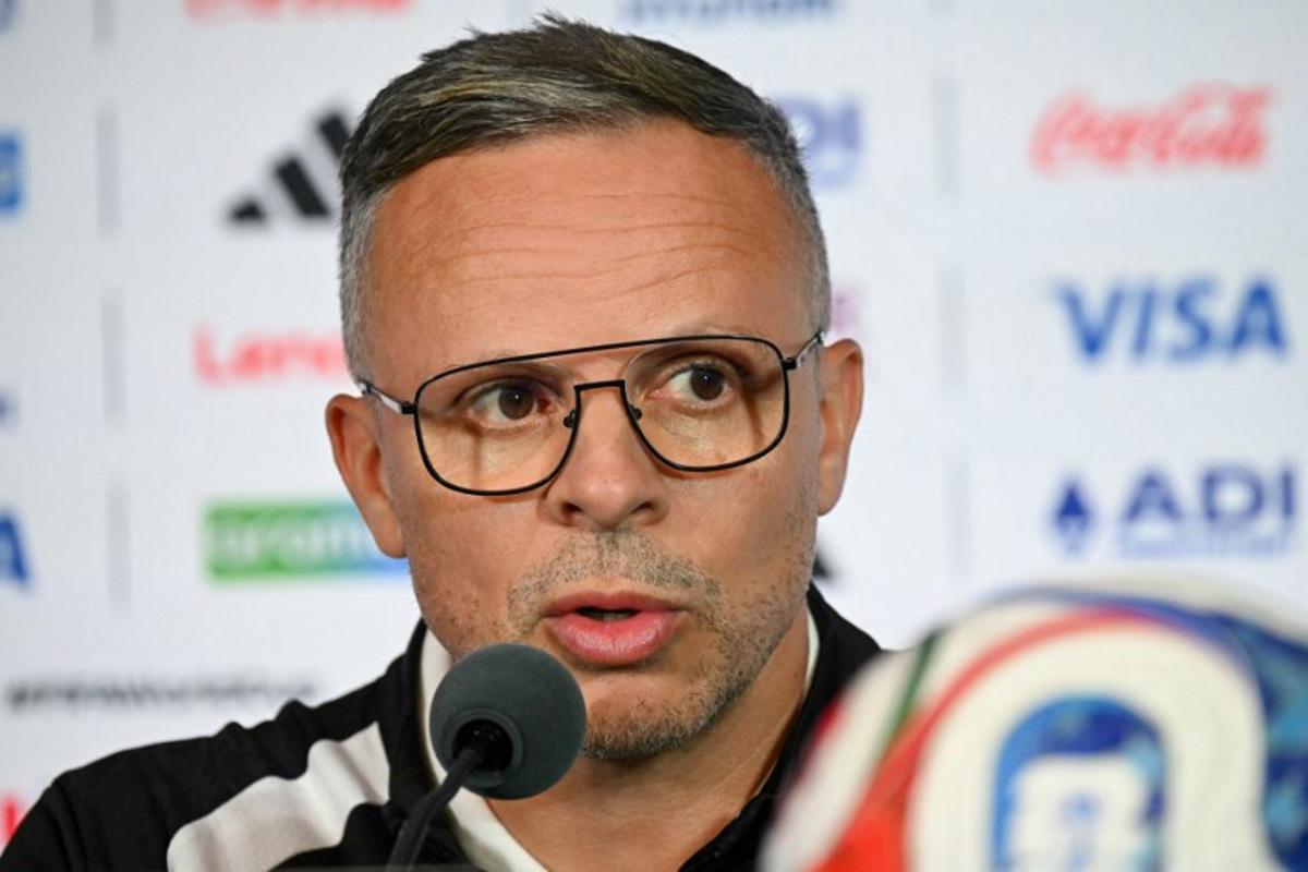 Morocco's head coach Mohamed Ouahbi gives an MD-1 press conference at the Houston Stadium in Houston on July 3, 2026, on the eve of the 2026 World Cup round of 16 football match between Canada and Morocco.  RONALDO SCHEMIDT / AFP