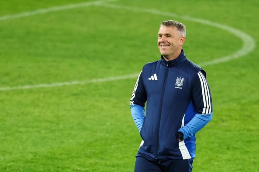 Ukraine's coach Serguey Rebrov reacts as he leads a training session at the Parc des Princes stadium, in Paris, on November 12, 2025 on the eve of the FIFA World Cup 2026 Group D European qualification football match against France.  FRANCK FIFE / AFP