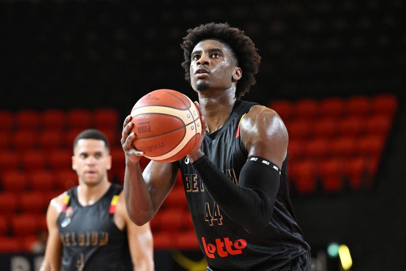 Belgium's Mamadou Guisse pictured in action during a basketball match between Belgium's national team Belgian Lions and Great Britain, Friday 15 August 2025 in Oostende, in a friendly tournament. BELGA PHOTO MAARTEN STRAETEMANS