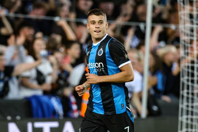 Club's Nicolo Tresoldi celebrates during a soccer match between Club Brugge KV and KRC Genk, Sunday 20 September 2026 in Brugge, on day 7 of the 2026-2027 'Jupiler Pro League' first division of the Belgian championship. BELGA PHOTO BRUNO FAHY
