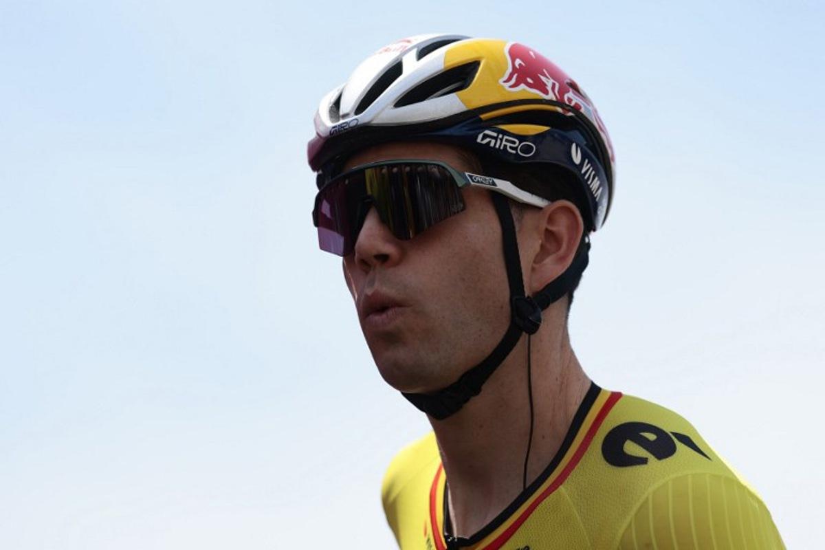 Team Visma-Lease a Bike's Belgian rider Wout Van Aert looks on during the presentation prior to the 3th stage of the 108th Giro d'Italia cycling race 160kms from Vlore to Vlore in Albania on May 11, 2025.  Luca Bettini / AFP