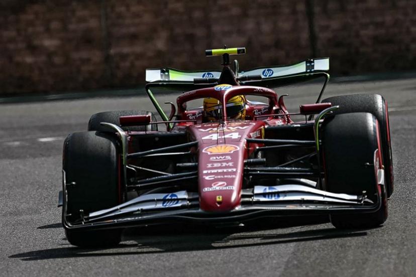 Ferrari's British driver Lewis Hamilton drives during a practice session of the Formula One Azerbaijan Grand Prix at the Baku City Circuit in Baku on September 19, 2025.  OZAN KOSE / AFP