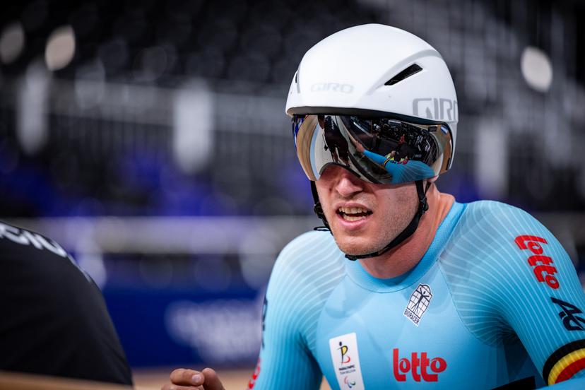 Belgian Jarno Thierens pictured in action during the Men C4 Individual Pursuit qualification event in Glasgow, Scotland, part of UCI World Championships Cycling, Wednesday 02 August 2023. UCI organise the worlds with all cycling disciplines, road cycling, indoor cycling, mountainbike, BMX racing, road paracycling and indoor paracycling, in Glasgow from 05 to 13 August. BELGA PHOTO DAVID PINTENS