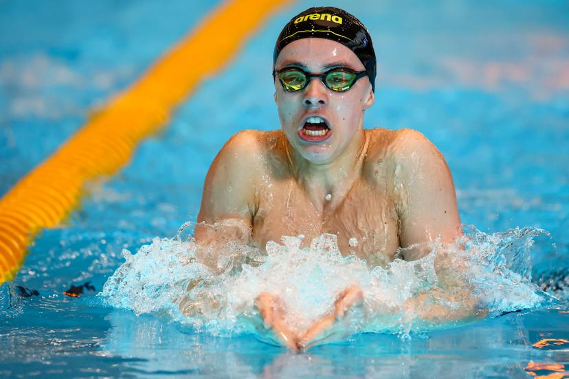Simon Laviolette pictured in action during the men's 400m individual medley at the Belgian Swimming Championships, in Antwerp, Friday 19 April 2024. BELGA PHOTO DAVID PINTENS