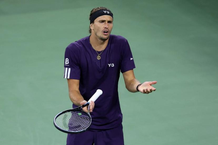 Germany's Alexander Zverev reacts after a point against Canada's Felix Auger-Aliassime during their men's singles third round match on day seven of the US Open tennis tournament at the USTA Billie Jean King National Tennis Center in New York City, on August 30, 2025.  CHARLY TRIBALLEAU / AFP