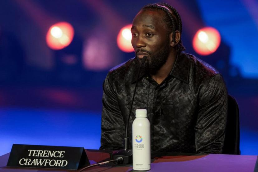 US Boxer Terence Crawford gives a press conference in Riyadh on June 20, 2025 ahead of his super-middleweight title fight against Canelo Alvarez.  Fayez NURELDINE / AFP