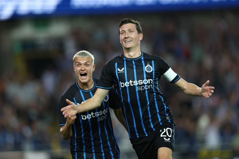 Club's Hans Vanaken celebrates after scoring the 3-2 goal to win a soccer game between Belgian soccer team Club Brugge and Austrian team FC Salzburg, on Tuesday 12 August 2025 in Brugge, the second leg of the third qualifying round for the UEFA Champions League competition. BELGA PHOTO BRUNO FAHY