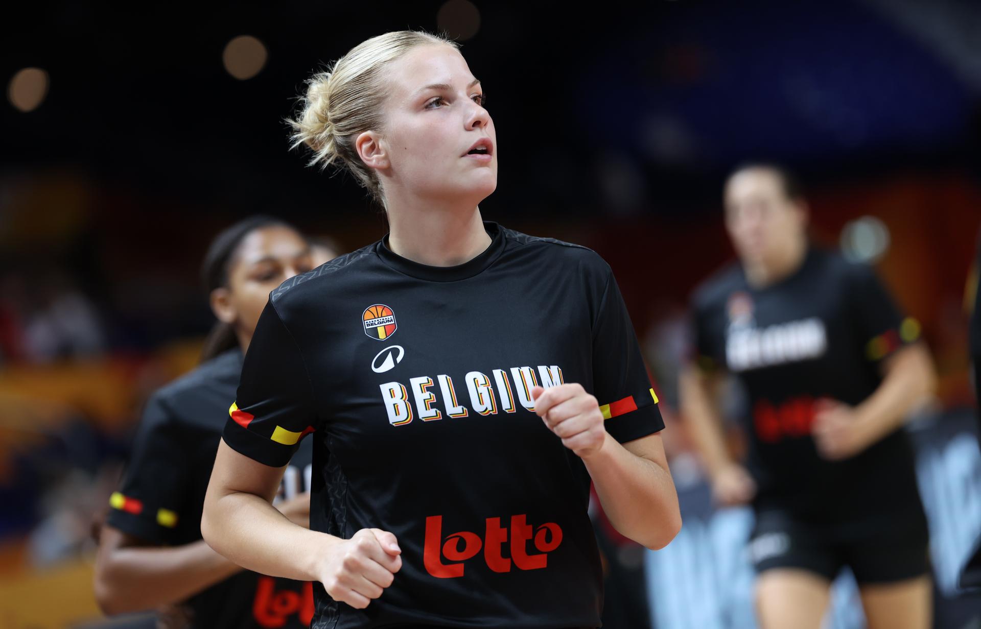 Belgium's Nastja Claessens pictured in action during the warming-up for a game between Belgian national basketball team Belgian Cats and Puerto Rico,  game 2 of the group phase at the FIBA Women's Basketball World Cup, on Sunday 6 September 2026, in Berlin, Germany. The FIBA Women's Basketball World Cup takes place in Berlin from 4 to 23 September 2026. BELGA PHOTO VIRGINIE LEFOUR