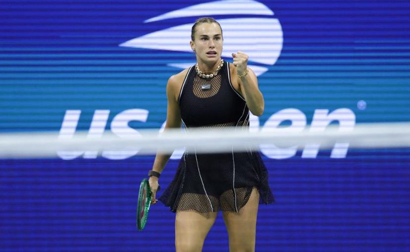 Belarus's Aryna Sabalenka reacts during the women's singles semi-final tennis match against USA's Jessica Pegula on day twelve of the US Open tennis tournament at the USTA Billie Jean King National Tennis Center in New York City on September 10, 2026.  KENA BETANCUR / AFP
