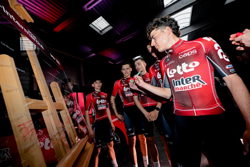 Belgian Jarno Widar pictured during the team presentation of the Lotto-Intermarche cycling team, Monday 12 January 2026 in Temse. BELGA PHOTO DIRK WAEM
