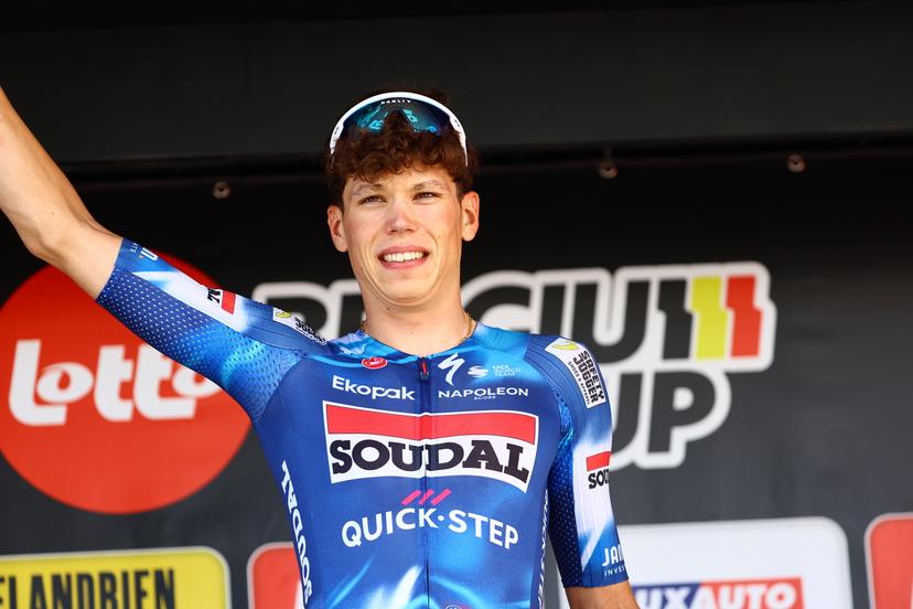 French Paul Magnier of Soudal Quick-Step pictured after the Elfstedenronde one day cycling race, race 4 (out of 8) of the Lotto Belgium  Cup, 196 km with start and finish in Brugge, Sunday 15 June 2025. BELGA PHOTO DAVID PINTENS