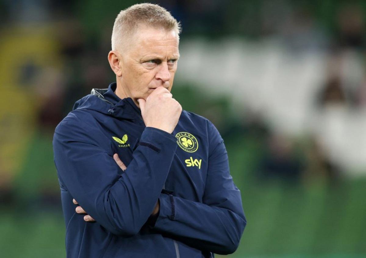 Ireland's Icelandic coach Heimir Hallgrimsson reacts as he players warm up ahead of their UEFA Nations League, League B - Group 3, football match between Republic of Ireland and Austria at the Aviva Stadium in Dublin, Ireland on October 1, 2026.  Paul Faith / AFP