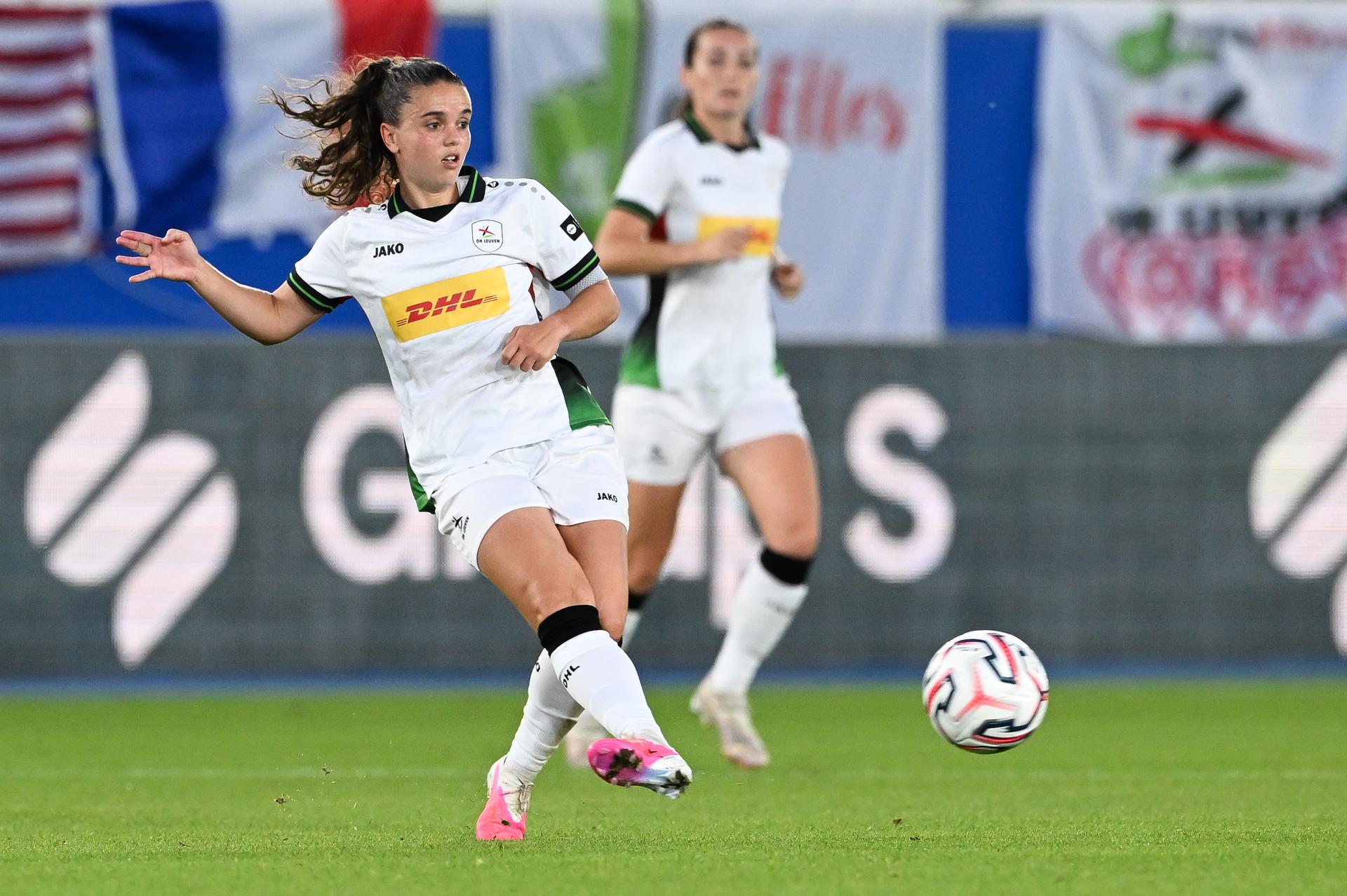 OHL's Jeslynn Kuijpers is pictured in action during a game between Oud-Heverlee Leuven Women and Poland women team Czarni Sosnowiec,  Wednesday 2 September 2026 in Leuven, a return leg in the third round qualification game in the UEFA Women's Champions League. OHL Women won 1-4 the first leg. BELGA PHOTO JILL DELSAUX