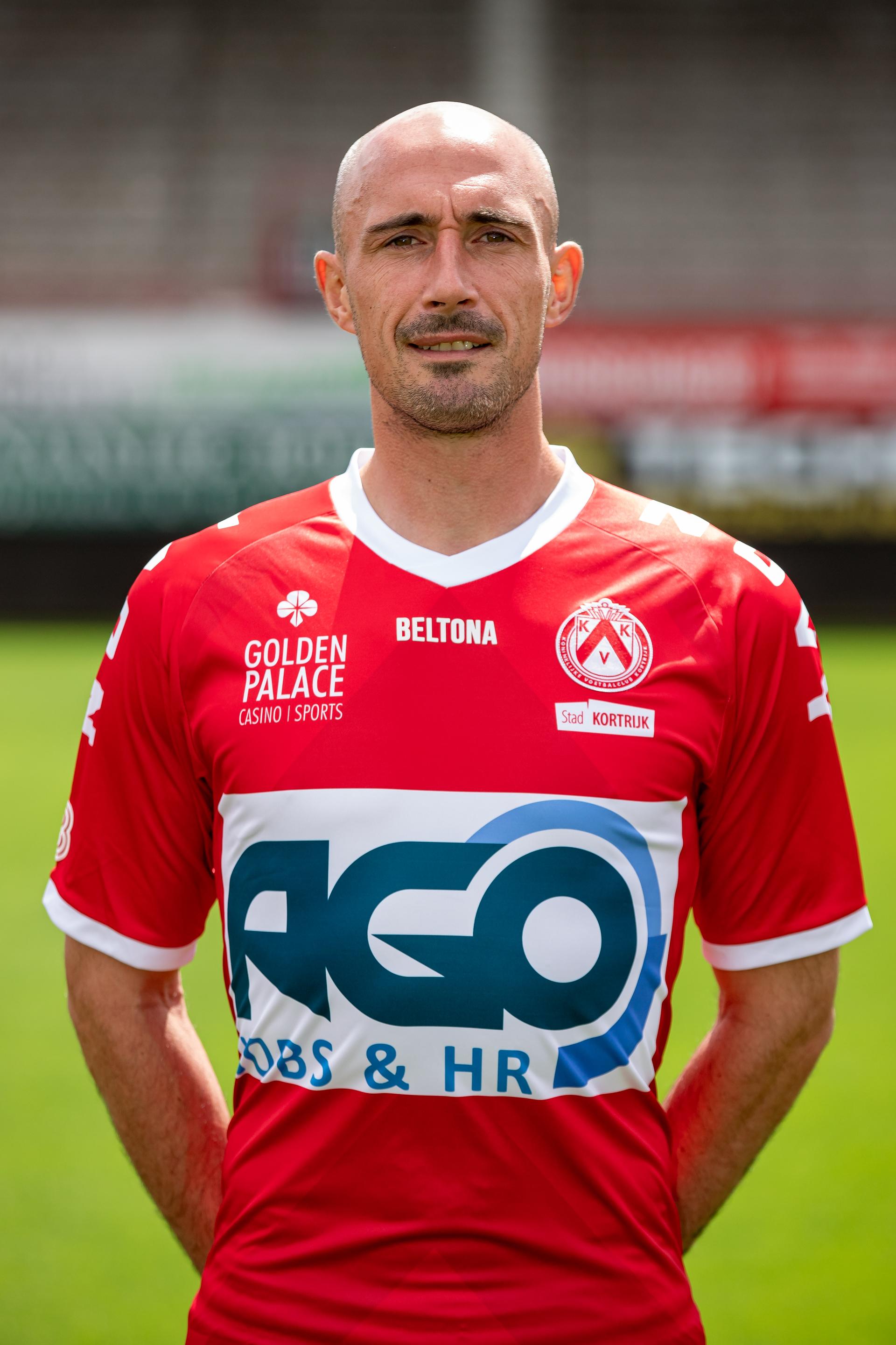 Kortrijk's Christophe Lepoint poses for the photographer, in marge of the 2020-2021 photoshoot of Belgian Jupiler Pro League club KV Kortrijk, Tuesday 28 July 2020 in Kortrijk. BELGA PHOTO KURT DESPLENTER