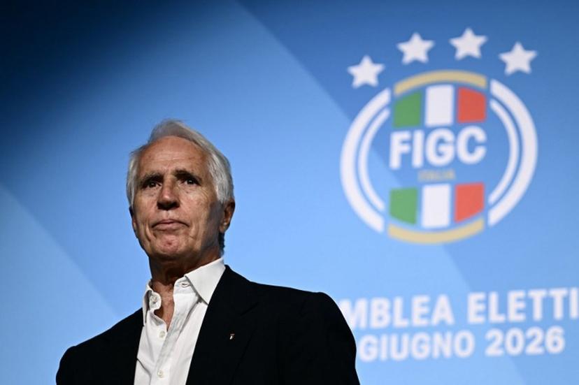 The newly elected President of the Italian Football Federation (FIGC), Giovanni Malago, gives a press conference after his election in Rome on June 22, 2026.  Filippo MONTEFORTE / AFP