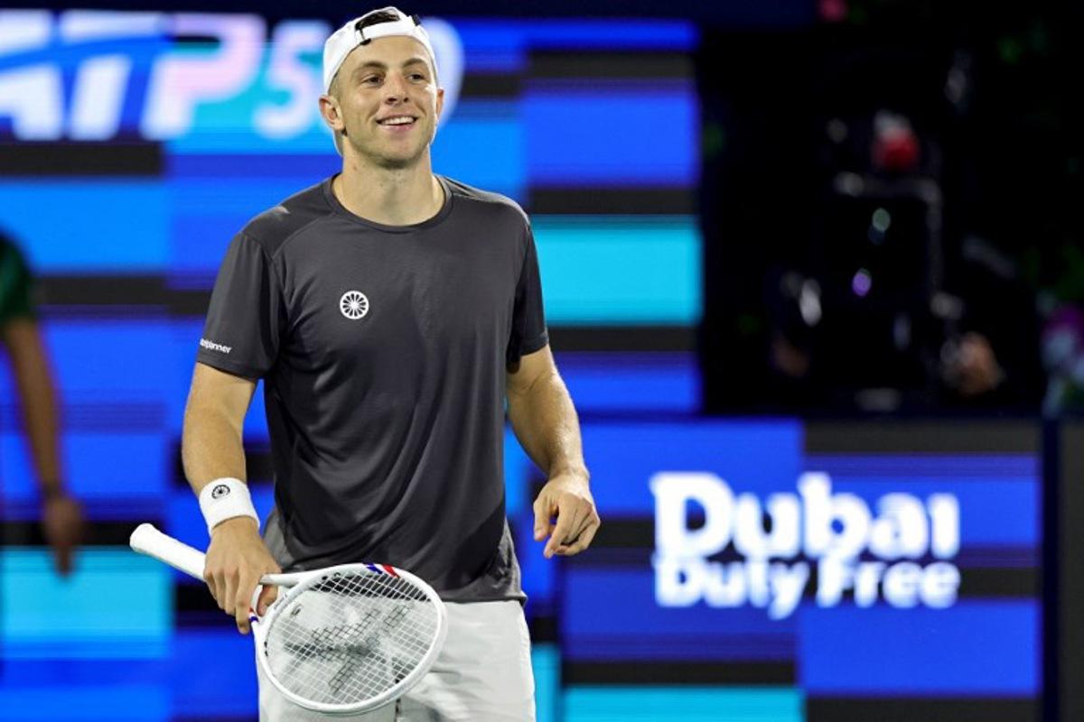 Netherlands' Tallon Griekspoor reacts during his men's singles semi-final match against Russia's Andrey Rublev at the Dubai Duty Free Tennis tournament in Dubai on February 27, 2026.  Fadel SENNA / AFP