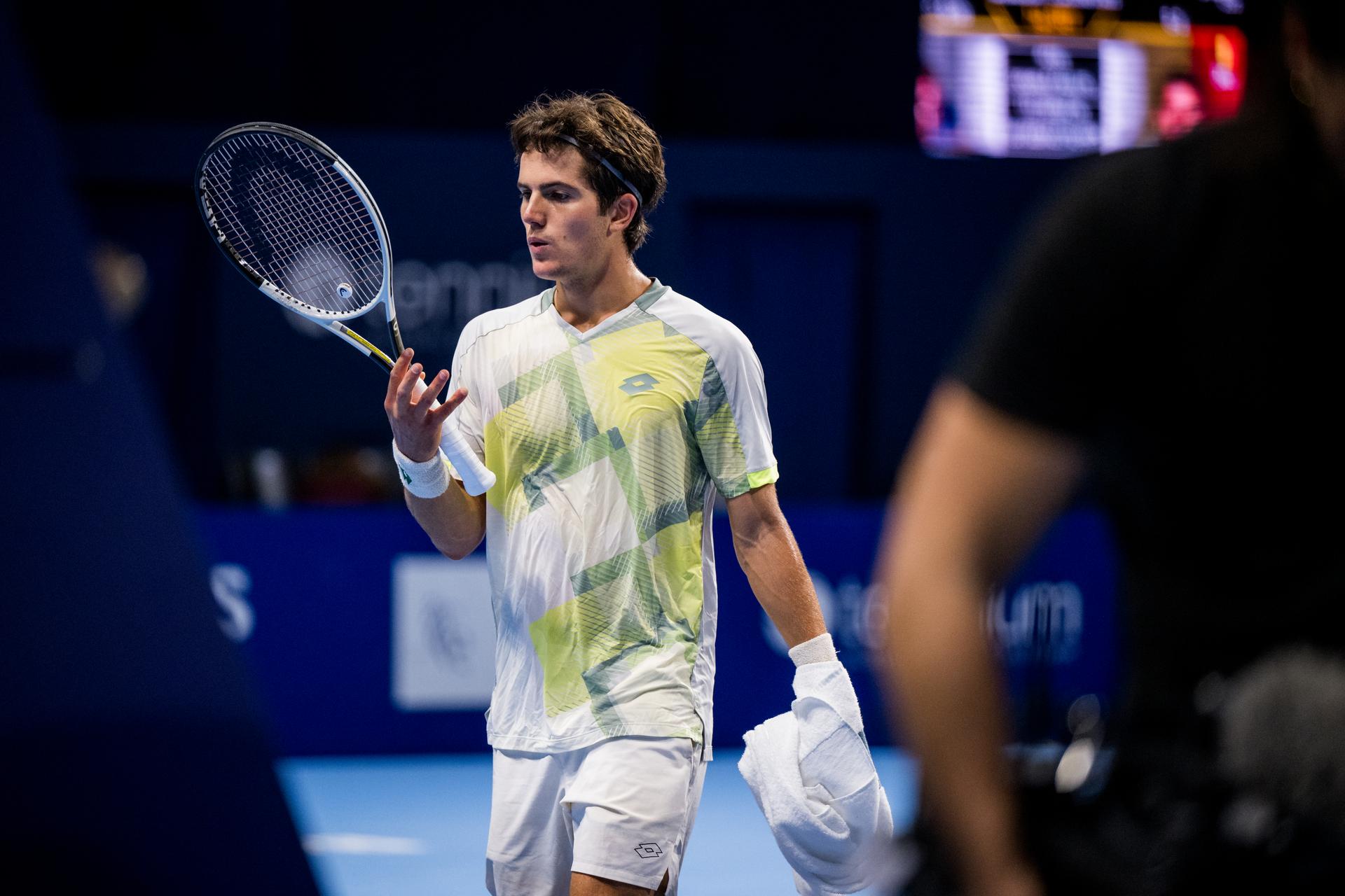 Belgian Gilles-Arnaud Bailly pictured in action during the European Open ATP tennis tournament in Brussels, on Wednesday 15 October 2025. This year's edition of the tournament is taking place from 12 to 19 October 2025. BELGA PHOTO JASPER JACOBS