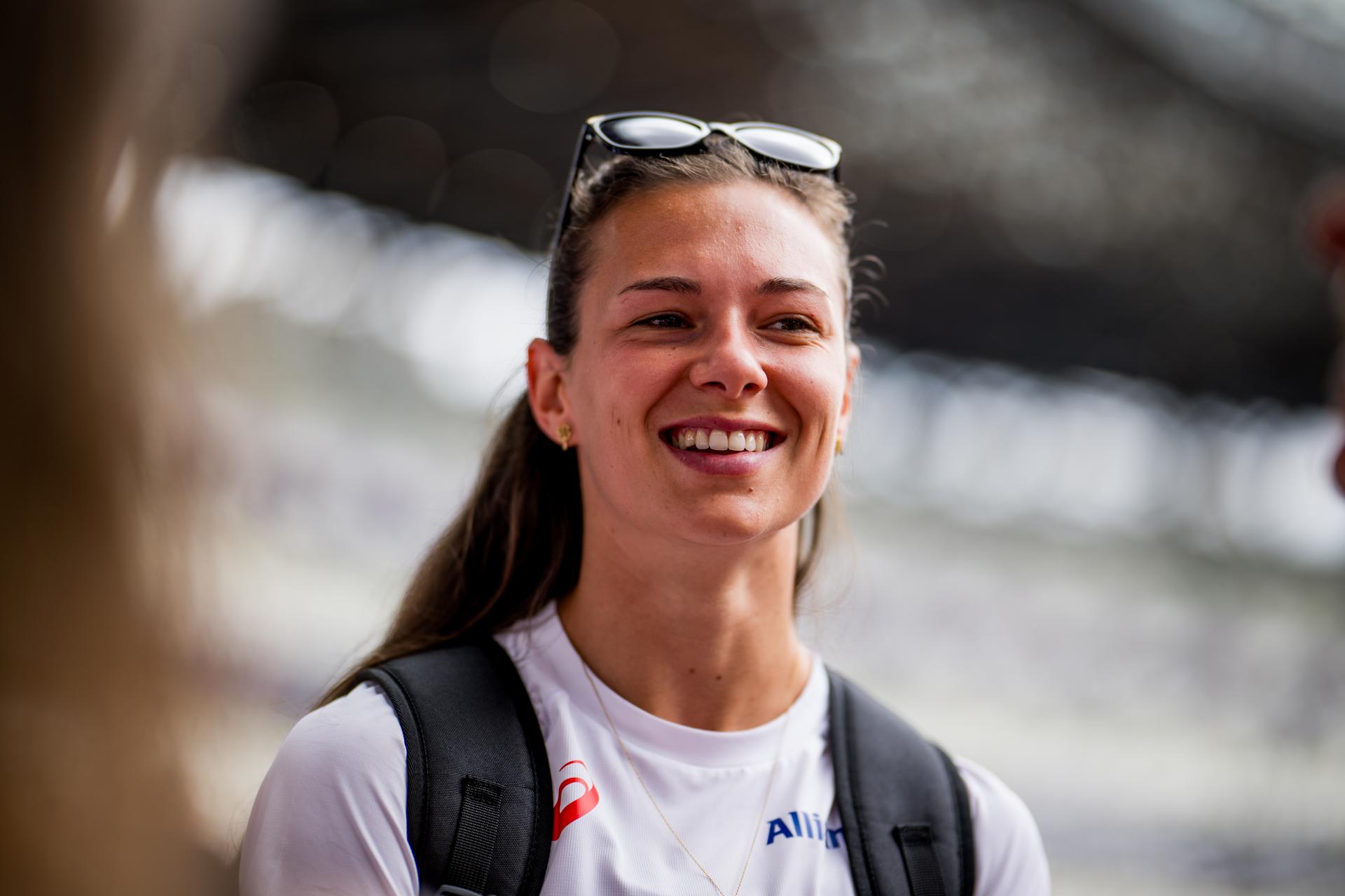 Belgian Elien Vekemans pictured in action during a training session at the National Stadium of Tokyo before the World Athletics Championships in Tokyo, Japan, on Friday 12 September 2025. The outdoor Worlds are taking place from 13 to 21 September. BELGA PHOTO JASPER JACOBS