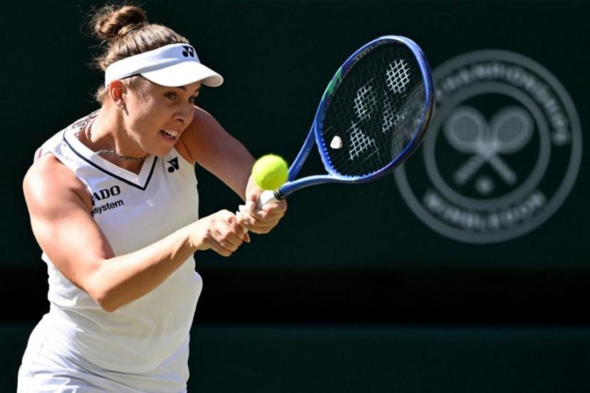 Czech Republic's Linda Noskova returns to Czech Republic's Karolina Muchova during their women's singles final tennis match on the thirteenth day of the 2026 Wimbledon Championships at The All England Lawn Tennis and Croquet Club in Wimbledon, southwest London, on July 11, 2026.  Kirill KUDRYAVTSEV / AFP