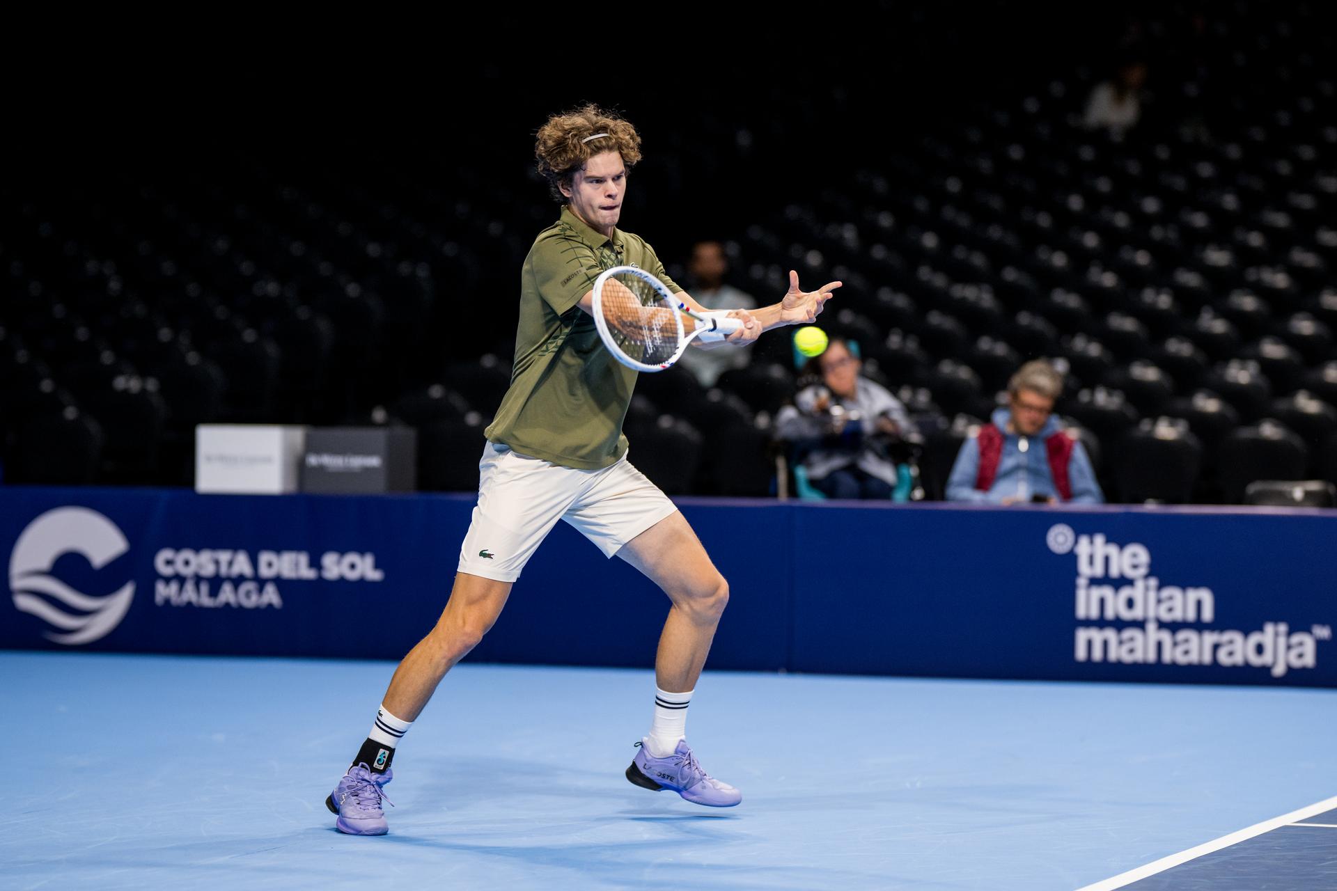 Belgian Alexander Blockx pictured in action during the European Open ATP tennis tournament in Brussels, on Monday 13 October 2025. This year's edition of the tournament is taking place from 12 to 19 October 2025. BELGA PHOTO JASPER JACOBS