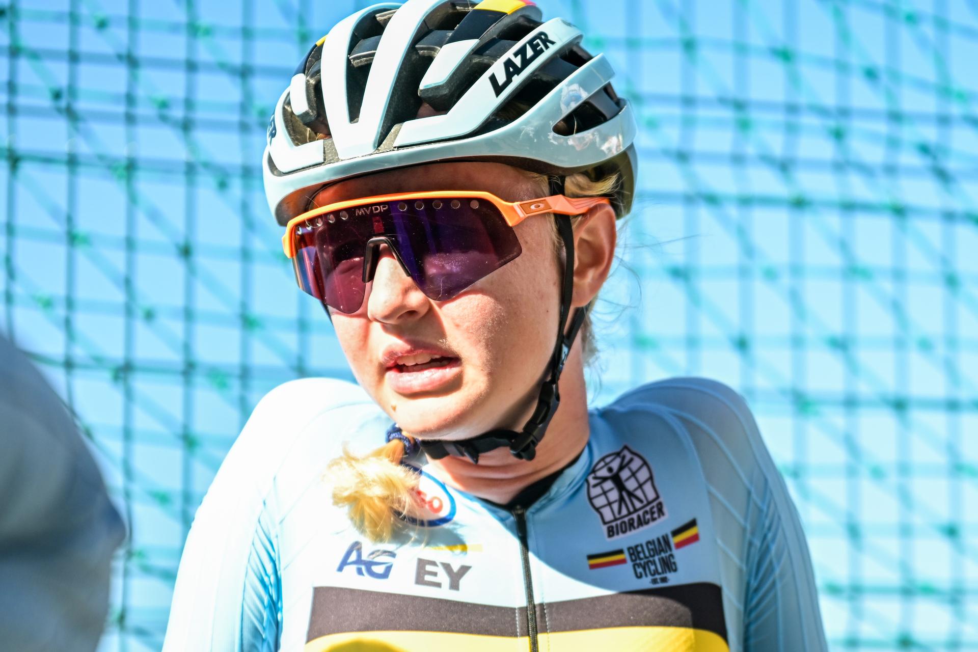 Belgian Laura Five is pictured after the junior women Road Race race (66,3 km) at the cycling UEC Road European Championships, in Ljubljana, Slovenia Sunday 4 October 2026. The UEC Road European Championships are taking place from 02 to 07 October in Ljubljana, Slovenia. BELGA PHOTO DAVID PINTENS