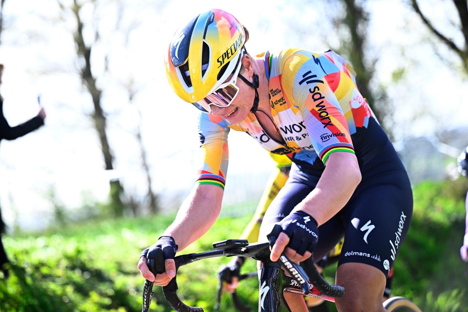 Belgian Lotte Kopecky of SD Worx-Protime pictured in action during the women's race of the 'Ronde van Vlaanderen/ Tour des Flandres/ Tour of Flanders' UCI WorldTour one day cycling race, 164,1 km with start and finish in Oudenaarde, Sunday 05 April 2026. BELGA PHOTO JASPER JACOBS