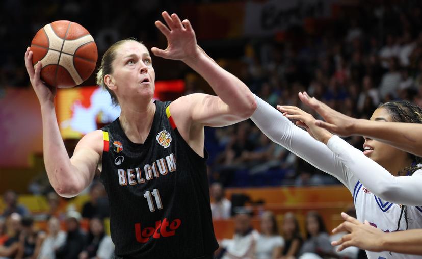 Belgium's Emma Meesseman fights for the ball during a game between Belgian national basketball team Belgian Cats and Puerto Rico,  game 2 of the group phase at the FIBA Women's Basketball World Cup, on Sunday 6 September 2026, in Berlin, Germany. The FIBA Women's Basketball World Cup takes place in Berlin from 4 to 23 September 2026. BELGA PHOTO VIRGINIE LEFOUR