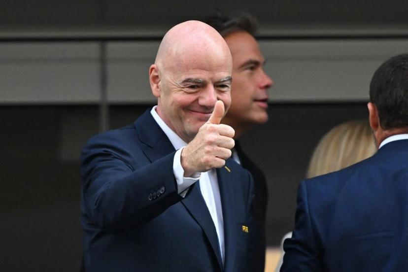 FIFA president Gianni Infantino gives a thumbs up ahead of the 2026 World Cup Group D football match between USA and Paraguay at the Los Angeles Stadium in Inglewood on June 12, 2026.  Patrick T. Fallon / AFP