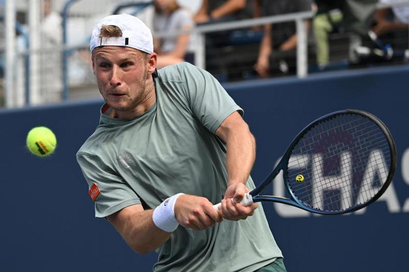 Gauthier Onclin of Belgium plays against Nikoloz Basilashvili of Georgia during the Men's Qualifying Singles Round 1 of the 2025 US Open tournament, at the USTA Billie Jean King National Tennis Center in Flushing Meadow-Corona Park, in the Queens borough of New York, NY, August 18, 2025. (Photo by Anthony Behar/SipaUSA)