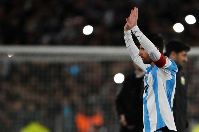 Argentina's forward #10 Lionel Messi waves to the fans at the end of the 2026 FIFA World Cup South American qualifiers football match between Argentina and Venezuela at the Mas Monumental stadium in Buenos Aires on September 4, 2025.   Luis ROBAYO / AFP