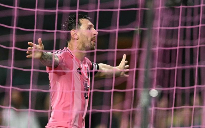 Inter Miami's Argentine forward #10 Lionel Messi celebrates after scoring his team's third goal during the Leagues Cup 2026 group-stage football match between Inter Miami CF and Atletico de San Luis at NU Stadium in Miami, Florida, on August 5, 2026.  CHANDAN KHANNA / AFP