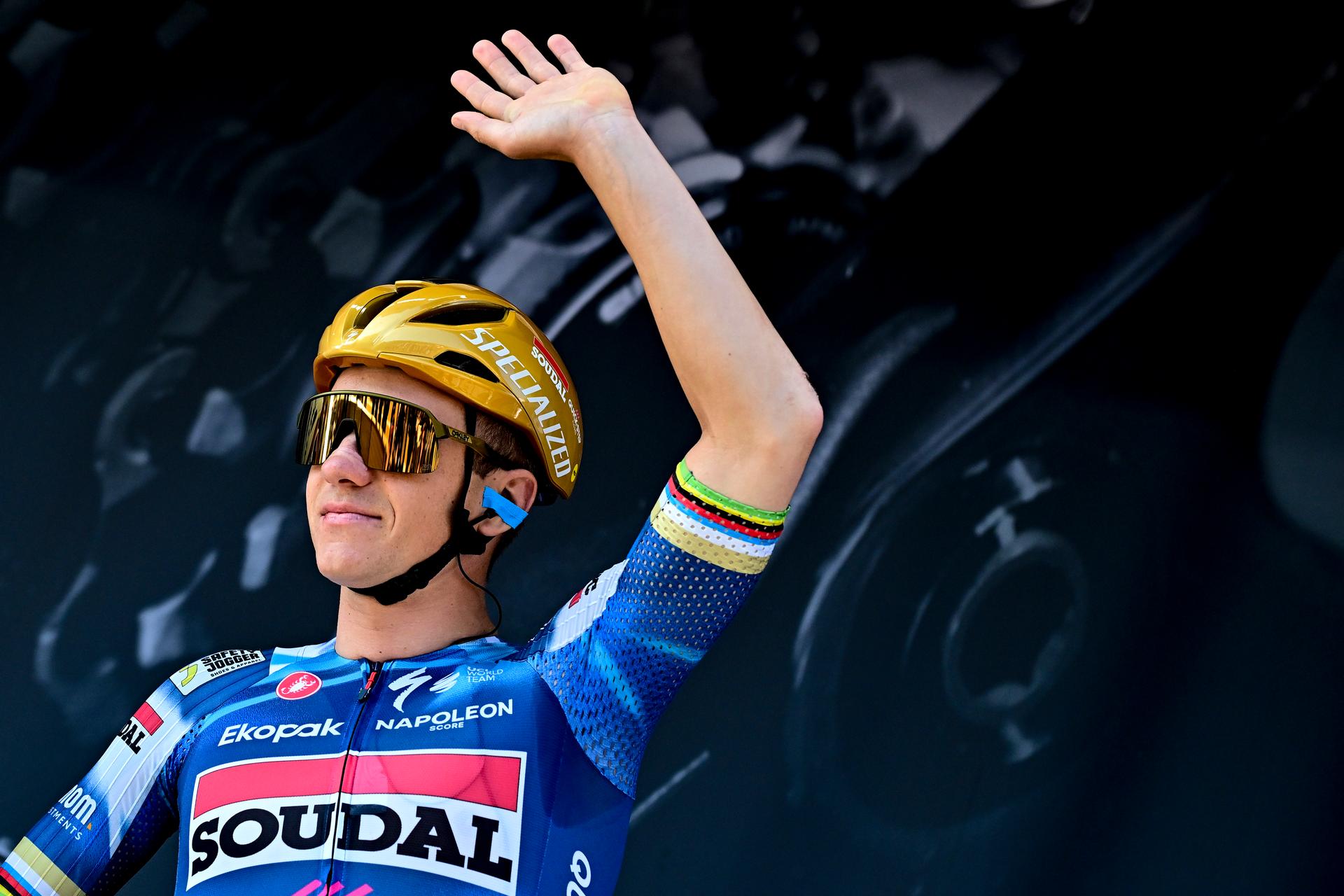 Belgian Remco Evenepoel of Soudal Quick-Step pictured at the start of the men elite race of the Liege-Bastogne-Liege one day cycling event, 252km from Liege, over Bastogne to Liege, Sunday 27 April 2025. BELGA PHOTO MAARTEN STRAETEMANS