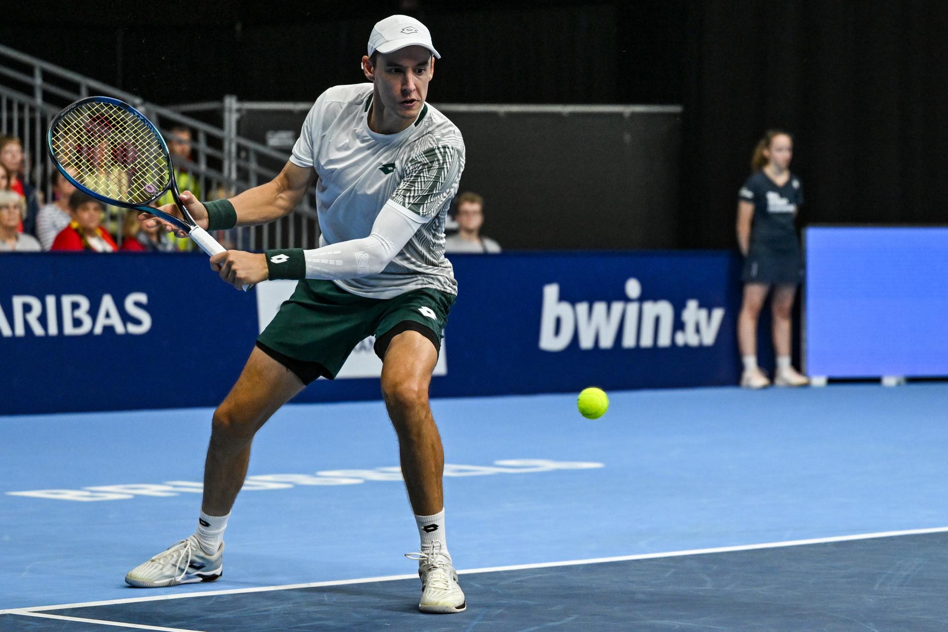 Joran Vliegen of Belgium pictured in action during the European Open ATP tennis tournament in Brussels, on 21 October. This year's edition of the tournament is taking place from 17 to 25 October BELGA PHOTO DAVID PINTENS