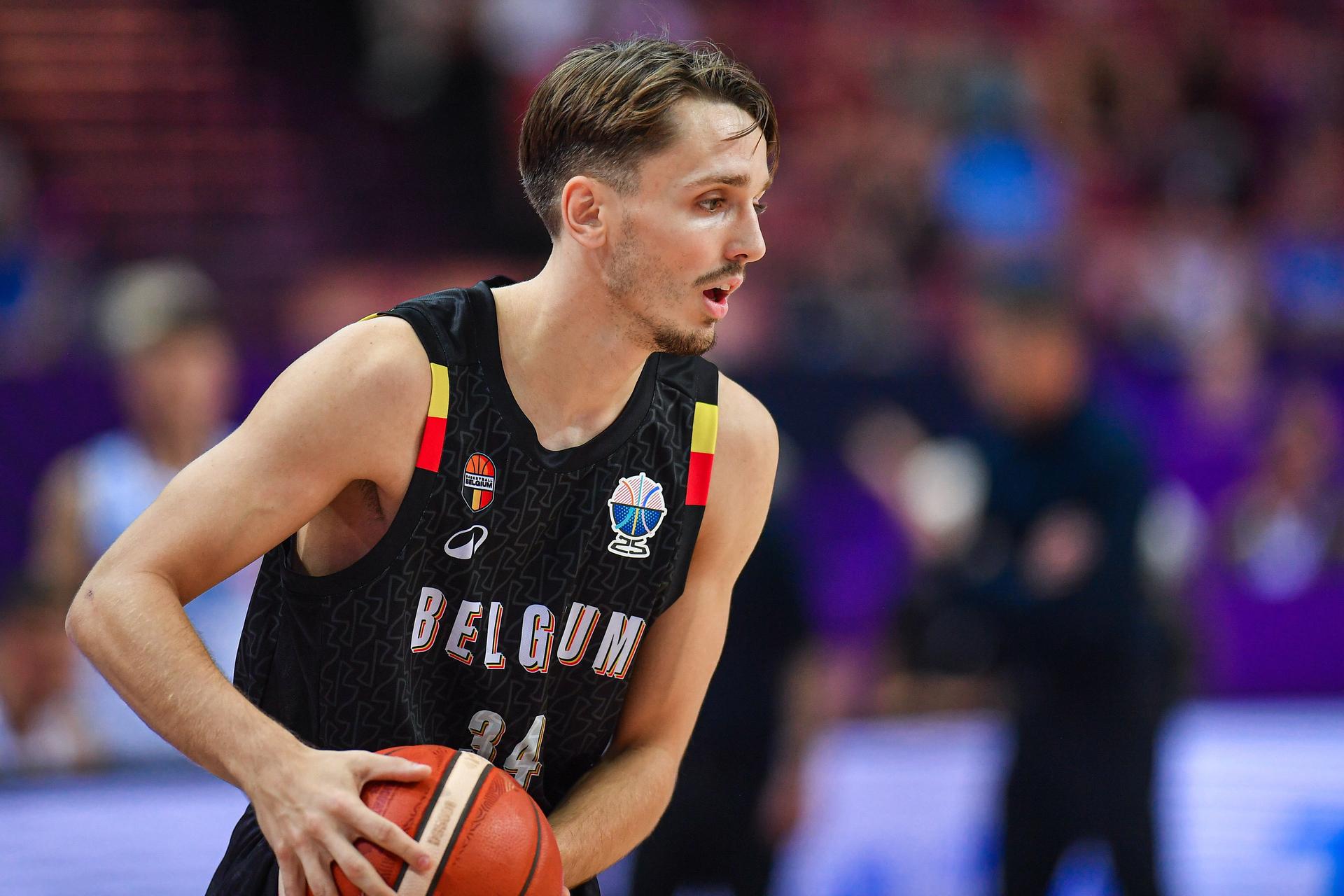 Belgium's Niels Van den Eynde pictured in action during a basketball match between Belgium's national team Belgian Lions and Iceland, Saturday 30 August 2025 in Katowice, Poland, the second game of the group stage of the Eurobasket 2025 European championships. BELGA PHOTO MARCIN BULANDA *** BELGIUM ONLY ***