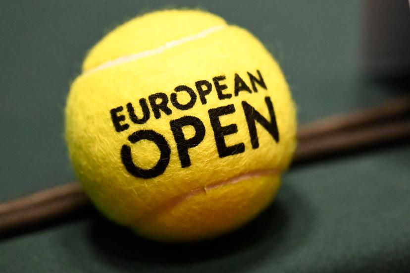 Illustration of a tennis ball with the logo of the European Open seen at a press conference to present the European Open Tennis ATP tournament (12-19/10), in Brussels, Wednesday 29 January 2025. BELGA PHOTO DIRK WAEM