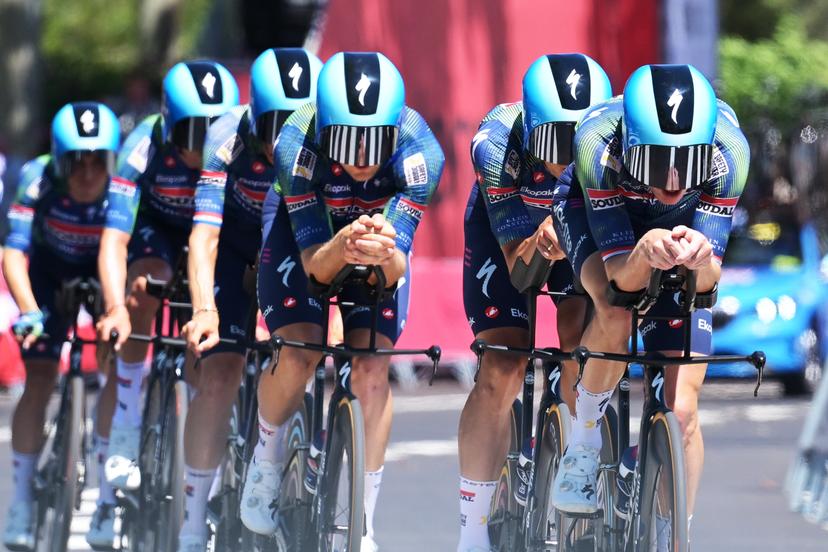Soudal Quick-Step riders pictured during a training ahead of the first stage of the 2026 Tour de France cycling race, a team time trial of 19km with start and finish in Barcelona, Spain, Saturday 04 July 2026. The 113th edition of the Tour de France starts on Saturday 4 July in Barcelona, Spain, and will finish in Paris, France on the 26th of July.  BELGA PHOTO DAVID PINTENS