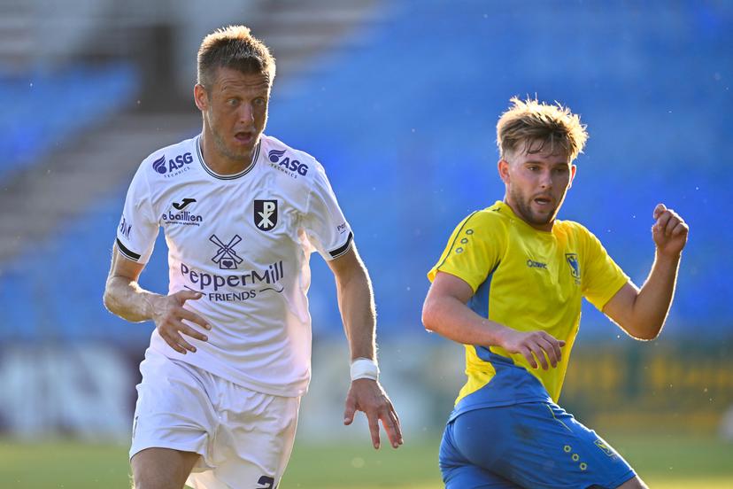 Patro Eisden's Kjetl Borry pictured during a friendly soccer game between second division soccer team Patro Eisden Maasmechelen and first division soccer team STVV, on Wednesday 15 July 2026 in Maasmechelen, in preparation of the upcoming 2026-2027 Belgian first division soccer season. BELGA PHOTO JOHAN EYCKENS