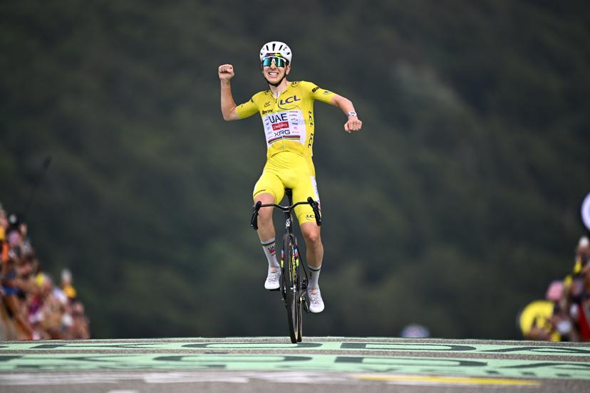 Slovenian Tadej Pogacar of UAE Team Emirates XRG celebrates after winning stage 14 of the 2026 Tour de France cycling race, a stage of 155km from Mulhouse to Le Markstein Fellering, on Saturday 18 July 2026. The 113th edition of the Tour de France starts on Saturday 4 July in Barcelona, Spain, and will finish in Paris, France on the 26th of July. BELGA PHOTO JASPER JACOBS