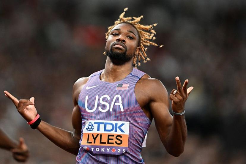 US sprinter Noah Lyles reacts after competing in the men's 200m semi-final during the World Athletics Championships in Tokyo on September 18, 2025.  Jewel SAMAD / AFP